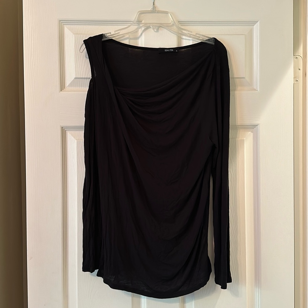 Ten 6 ten black long sleeve shirt with shoulder cut out